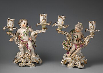 Pair of rococo candelabra, by the Chelsea porcelain factory, 18th century, soft-paste porcelain, Metropolitan Museum of Art