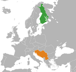 Map indicating locations of Finland and Yugoslavia