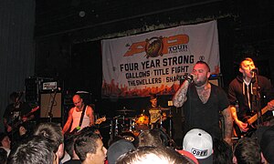 Gallows live in San Diego in 2011. From left to right: Barnard, Gili-Ross, Barratt, MacNeil, and Carter.