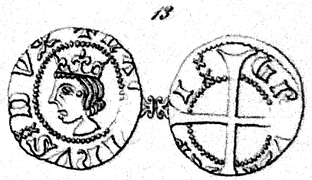 Halb-Pfennig-Münze König Håkon Magnussons mit fehlerhaftem Text.