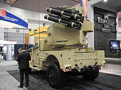 At AUSA 2017, a JLTV Utility variant mounting Boeing's SHORAD Launcher