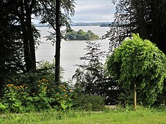 View of Lake Schwerin from the castle gardens of Wiligrad Castle