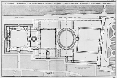 General plan of Perrault's second project for the joining of the Louvre and the Tuileries, engraved by Jacques-François Blondel[10]