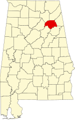Map of Alabama highlighting Etowah County