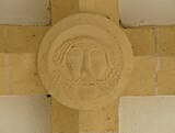 Keystone of the cross vault in the tower chapel of Ligerz, Switzerland