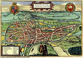 Coloured map of Norwich, 1581