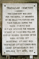 Plaque at Trafalgar Cemetery which gives dates of naval actions for the deceased