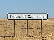A sign marking the Tropic of Capricorn as it passes through Namibia