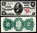 The second two-dollar denomination in the silver certificate series printed in 1891. This note features United States Secretary of the Treasury William Windom.