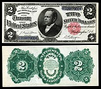 Obverse and reverse of an 1891 two-dollar silver certificate depicting William Windom