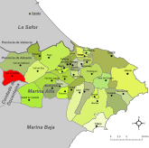 Location of Vall de Alcalá within Marina Alta