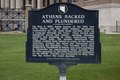 "Sacked and Plundered" historic sign, Athens