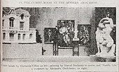 Installation shot of the Cubist room, published in the New York Tribune, February 17, 1913 (p. 7). Left to right: Raymond Duchamp-Villon, La Maison Cubiste (Projet d'Hotel), Cubist House; Marcel Duchamp Nude (Study), Sad Young Man on a Train; Albert Gleizes, L'Homme au Balcon, Man on a Balcony; Marcel Duchamp, Nude Descending a Staircase, No. 2; Alexander Archipenko, La Vie Familiale, Family Life