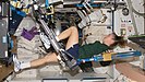 Astronautin Sandra Magnus (Expedition 18) während eines Trainings an Bord der Internationalen Raumstation (ISS)