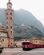 A Rhaetian Railway train in Tirano