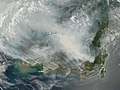 Satellite photograph of the haze above Borneo on 5 October 2006