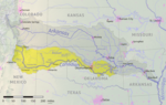 Canadian River watershed (yellow) within the Arkansas River watershed
