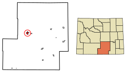 Location of Rawlins in Carbon County, Wyoming.