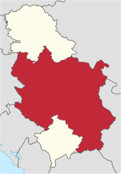 Map of Central Serbia within Serbia