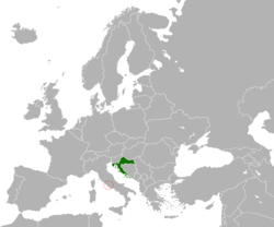 Map indicating locations of Croatia and Holy See