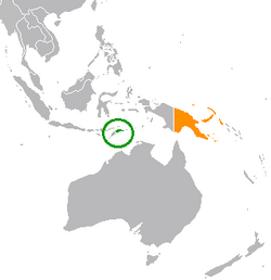 Map indicating locations of East Timor and Papua New Guinea