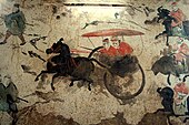 A section of an Eastern Han (25–220 AD) fresco of 9 chariots, 50 horses, and over 70 men, from a tomb in Luoyang, China
