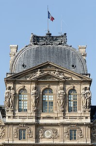 Baroque caryatids on the upper part of the Pavillon de l'Horloge on the Cour Carrée of the Louvre Palace, by Gilles Guérin and Philippe De Buyster after Jacques Sarazin, mid 17th century[20]