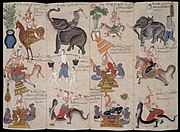 Fortune-Telling Manual (Phrommachat) with the twelve animals of the Thai zodiac and their associated attributes, avatars and plants. Thailand, c. 1845