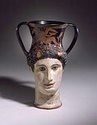 Head-Kantharos of a Female Faun or Io, red-figure pottery, 75-350 BC, Los Angeles County Museum of Art