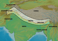 Verlauf des Himalayas einschließlich des westlich anschließenden Hindukusch