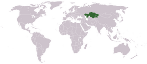 World map, with Kazakhstan in green