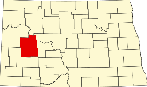 Map of North Dakota highlighting Dunn County