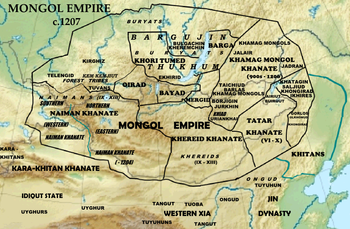 Map of the Mongol tribes circa 1207, when the Mongolian plateau was subdivided into a large number of small polities