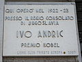 Plaque commemorating Ivo Andrić on Palazzo Scuglievich