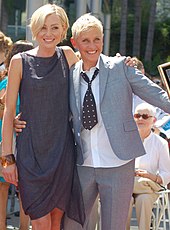 Portia de Rossi and Ellen DeGeneres smiling at an event.