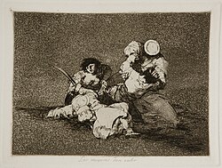 Plate 4: Las mujeres dan valor (The women are courageous). This plate depicts a struggle between a group of civilians fighting soldiers.