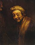 Self Portrait as Zeuxis (c. 1662), one of two self-portraits in which Rembrandt is turned to the left.[150] at Wallraf–Richartz Museum in Cologne