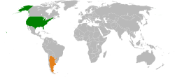 Map indicating locations of USA and Argentina