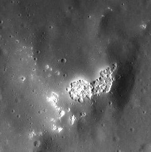 A large patch of hollows on the western peak ring. Image is about 11.7 km wide.