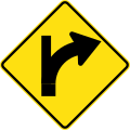 (W2-16) Side road intersection, entering straight ahead on a curve to right