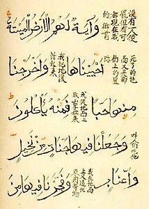 Verses 33 and 34 of surat Yā Sīn in this Chinese translation of the Quran