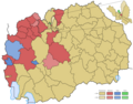 Municipalities in North Macedonia colored according to the ethnic affiliation of the total enumerated population, 2021 census