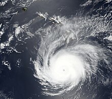 Satellite image of Hurricane Hector at its closest approach to Hawaii, late on August 8