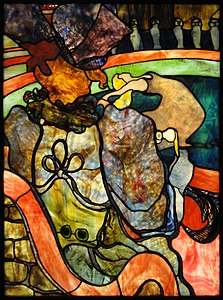 Au Nouveau Cirque, Papa Chrysanthème by Henri de Toulouse-Lautrec and Louis Comfort Tiffany (c. 1894), stained glass, Musée d'Orsay, Paris
