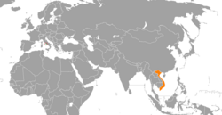 Map indicating locations of Holy See and Vietnam