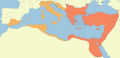 Byzantine Empire (286/395–1453 AD) at the death of Emperor Justinian I in 565 AD.