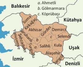 Map showing Köprübaşı District in Manisa Province
