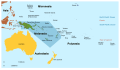 Image 13Regions of Oceania: Australasia, Polynesia, Micronesia, and Melanesia. Physiographically, Australasia includes the Australian landmass (including Tasmania), New Zealand, and New Guinea (from New Guinea)
