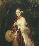 1839 portrait of Maria Arkadievna Bek by Pimen Orlov may illustrate one of the Russian plaids with silver thread
