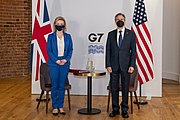 Secretary Blinken with UK Foreign Secretary Liz Truss at the G7 Ministerial in Liverpool, United Kingdom, December 2021